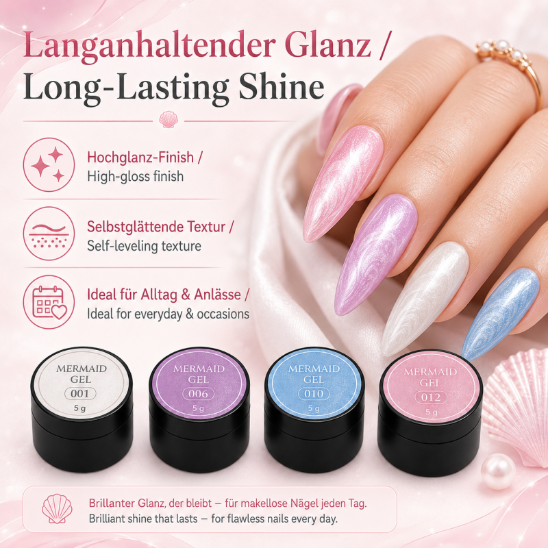 Set de 4 Geles de Color UV Mermaid Color Gel – Efecto Concha